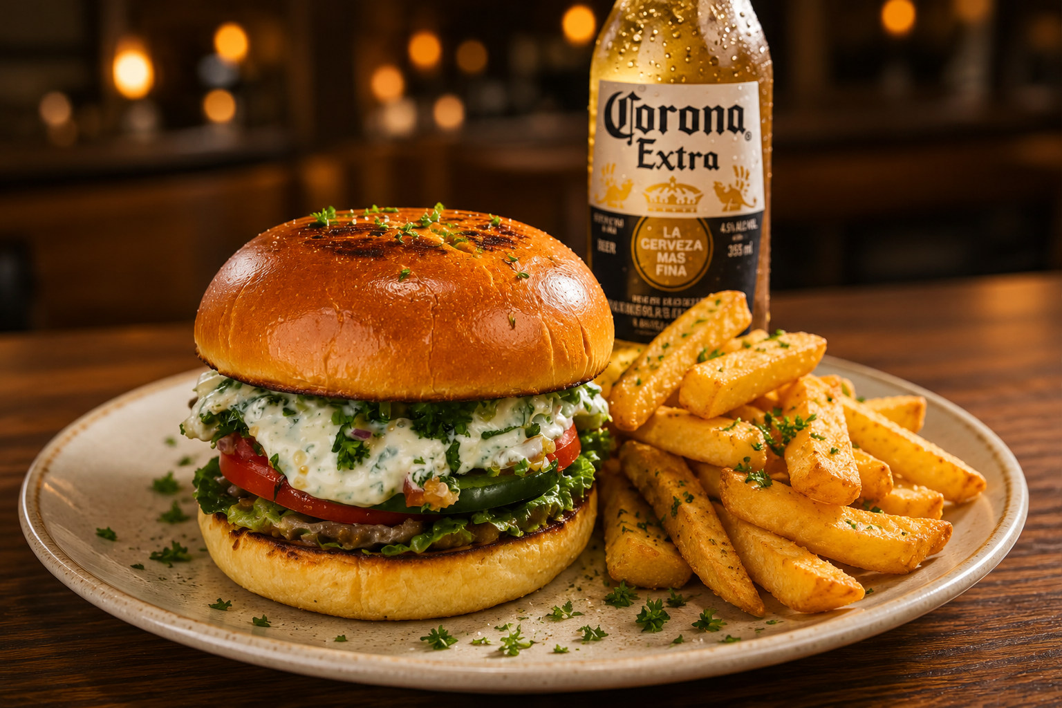 Burger served with chips at Winton Hotel